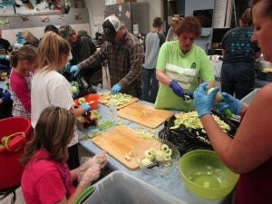 Omar FFA working on one of their major fundraising activities -- apple pies. This year the chapter sold 444.